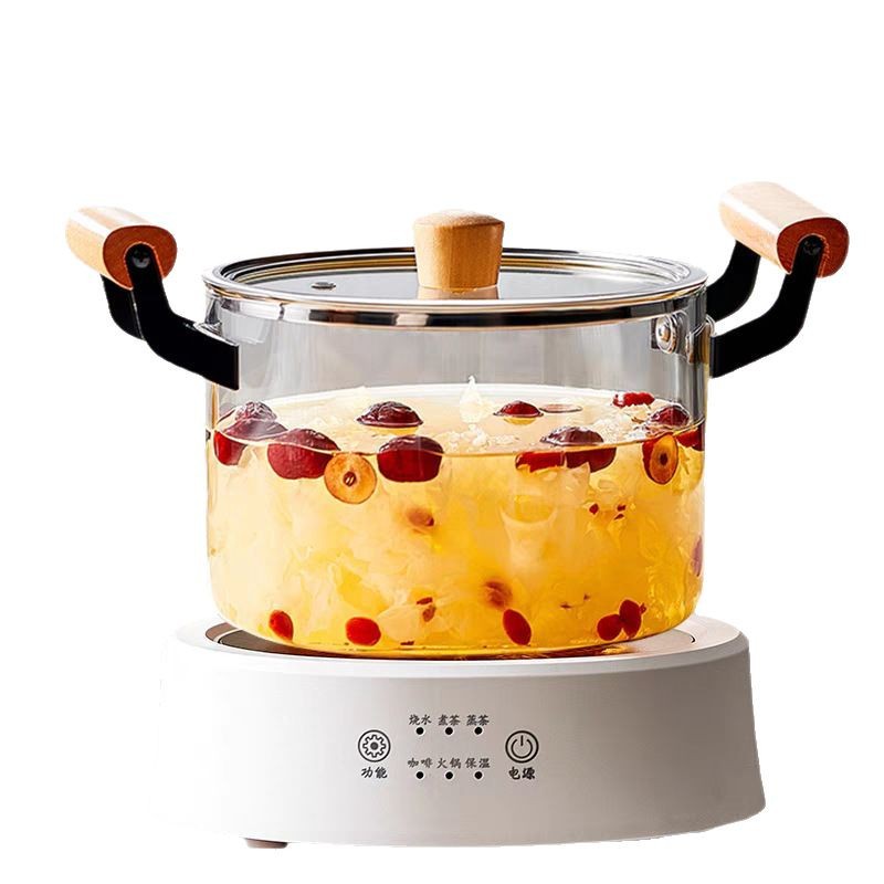 High borosilicate glass pot can be heated over an open flame. Glass cooking pot, transparent stewing pot, heat-resistant soup pot, household double-ear instant noodle pot Item Picture