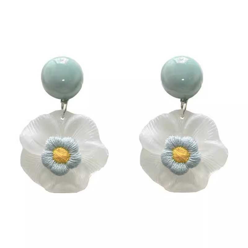 Light luxury and high-end transparent flower earrings, unique and niche for women, exaggerated round face slimming earrings, refreshing summer stud earrings Item Picture