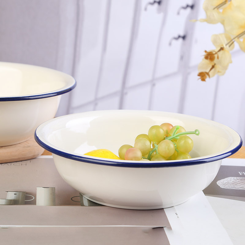 Enamel salad, enamel bowl, enamel rice bowl, old-fashioned bowl, soup bowl, soup basin, solid-color enamel vegetable basin, rolled-edge basin Specification drawing