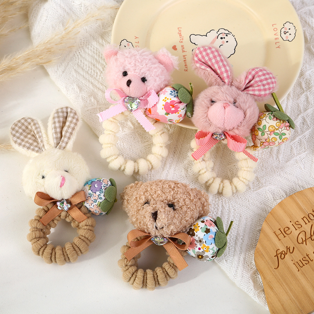 Cute plush rabbit hair tie for children, little bear hair band for girls, high elasticity, baby hair won't hurt, hair tie for girls Application Scenario