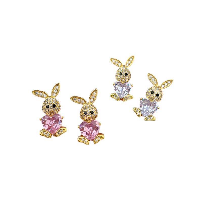 【 Titanium Steel 】 Micro-inlaid necklace and earrings set, light luxury micro-inlaid rabbit, personalized and elegant banquet earrings and necklaces combination Item Picture