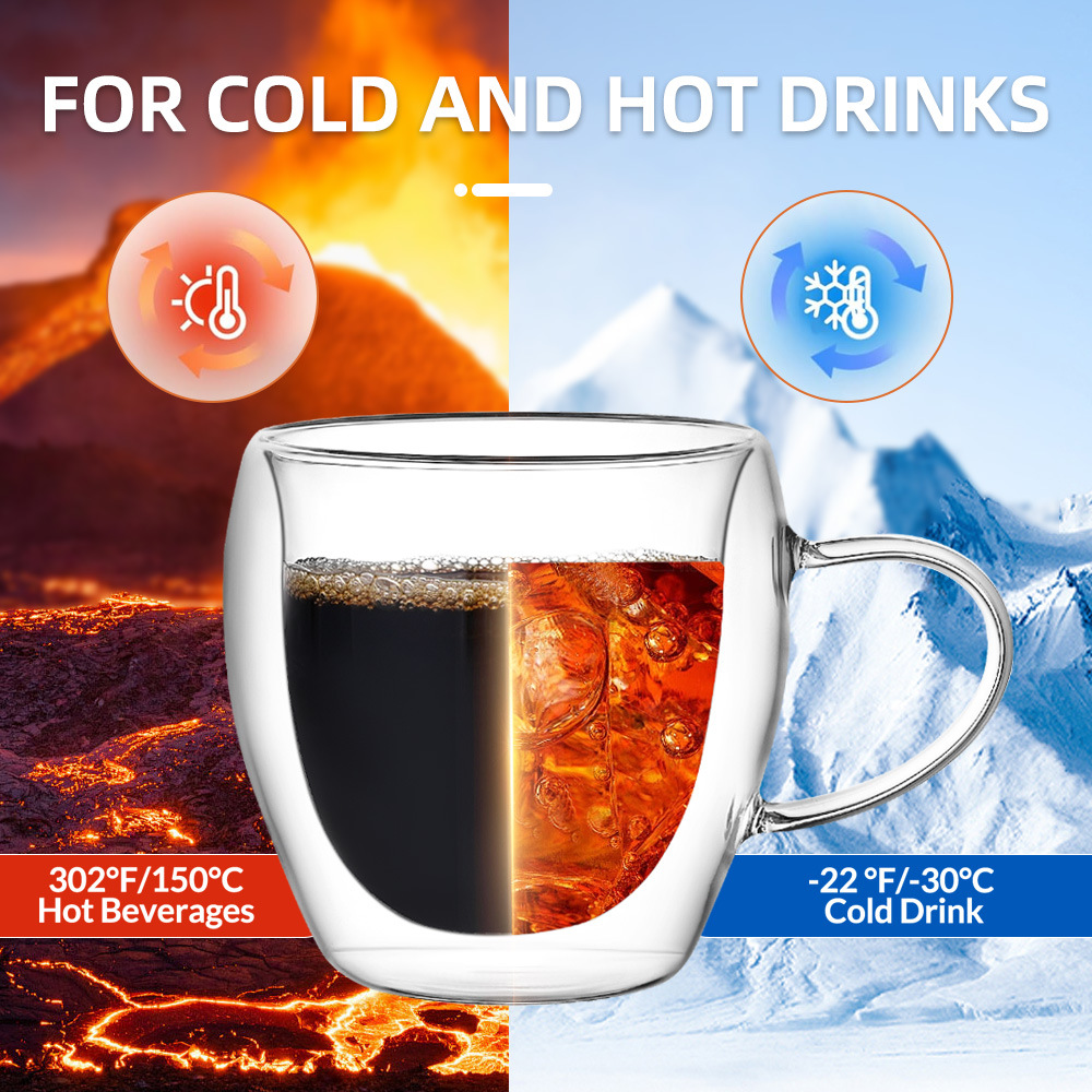Double-layer glass coffee cup, heat-insulating American transparent glass cup with handle, office high borosilicate heat-resistant tea cup details Picture