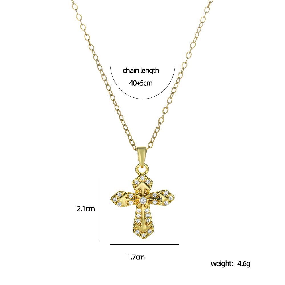 New fashionable and simple cross pendant, exquisitely inlaid zircon necklace, full of feminine charm, diamond collarbone chain wholesale Item Picture