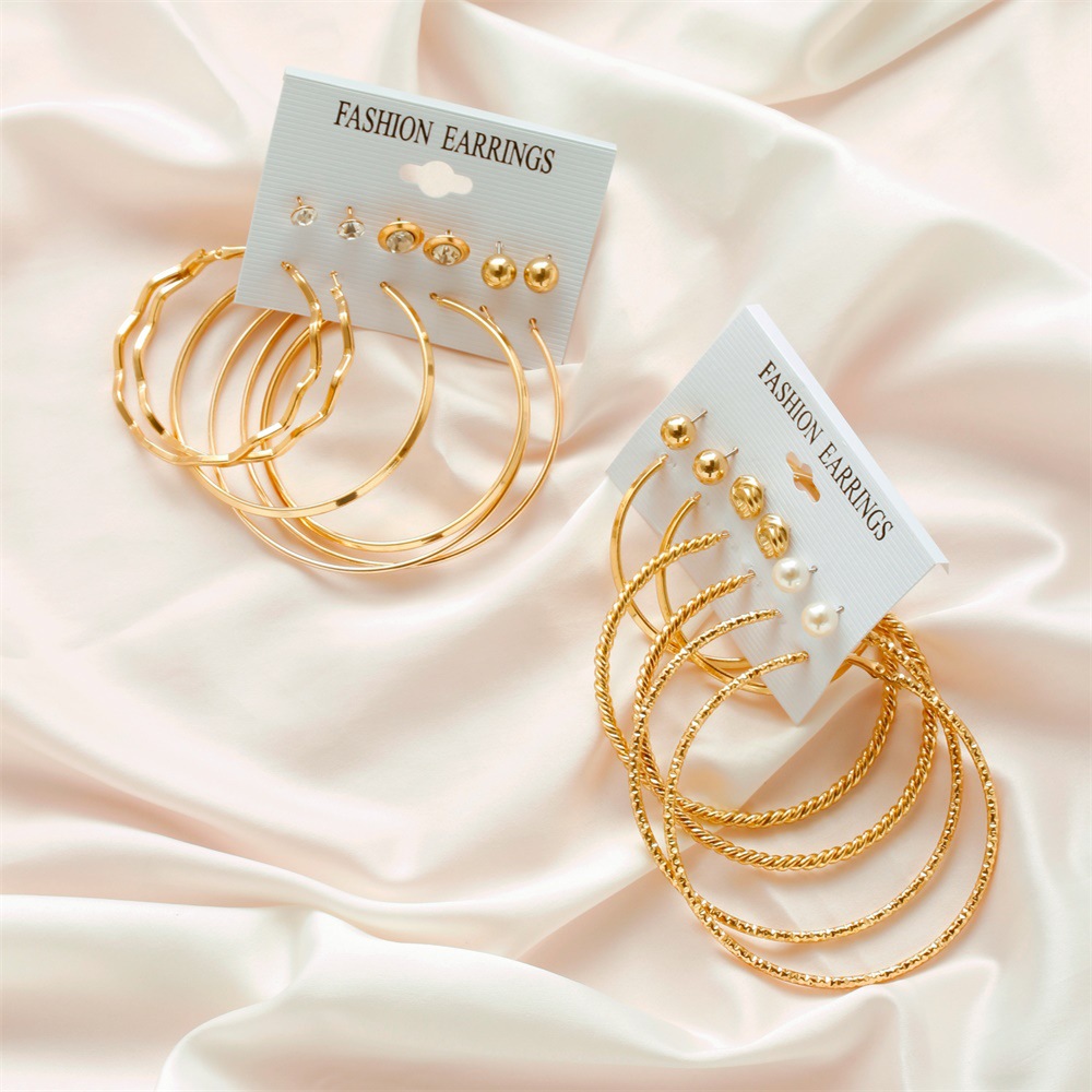 Cross-border best-selling accessories: Creative 6-pair earrings, personalized large circle simple set, stud earrings, fashionable and exaggerated earrings Specification drawing