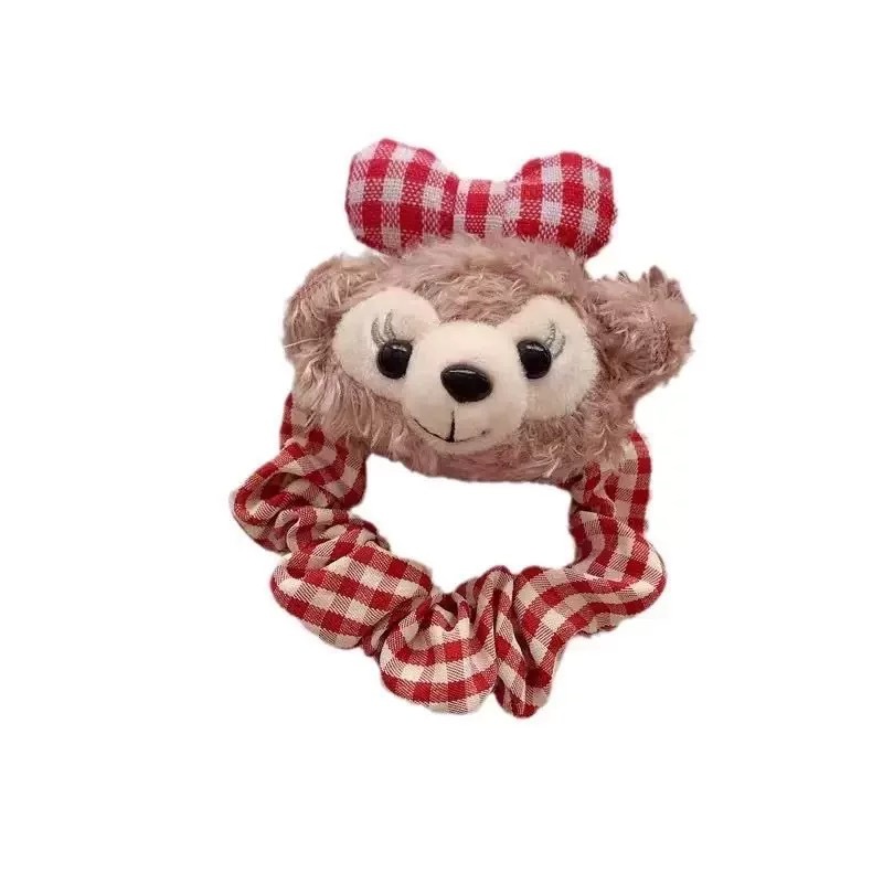 Cute Shirley's rose checkered hair band! Soft and cute hair tie with a girlish heart, cartoon Duffy Bear hair tie and hair bun device Item Picture