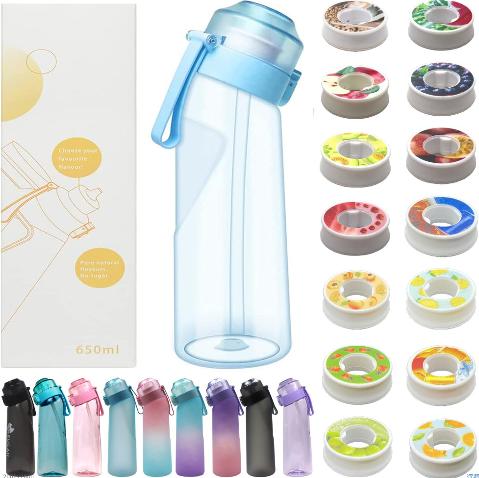 Cross-border new 650ML outdoor sports fun water cup with 14-flavor aroma ring plastic cup Tritan fruit-flavored cup Item Picture