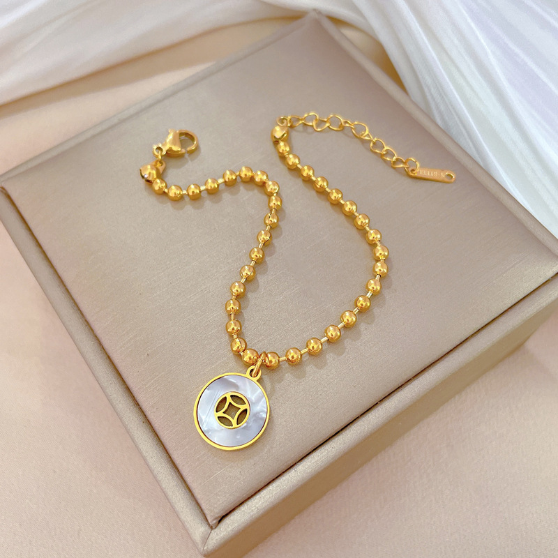 【 All-titanium Steel 】 Dongdaemun Personalized circular shell Coin Bead bracelet, retro best friend of female Internet celebrity Application Scenario