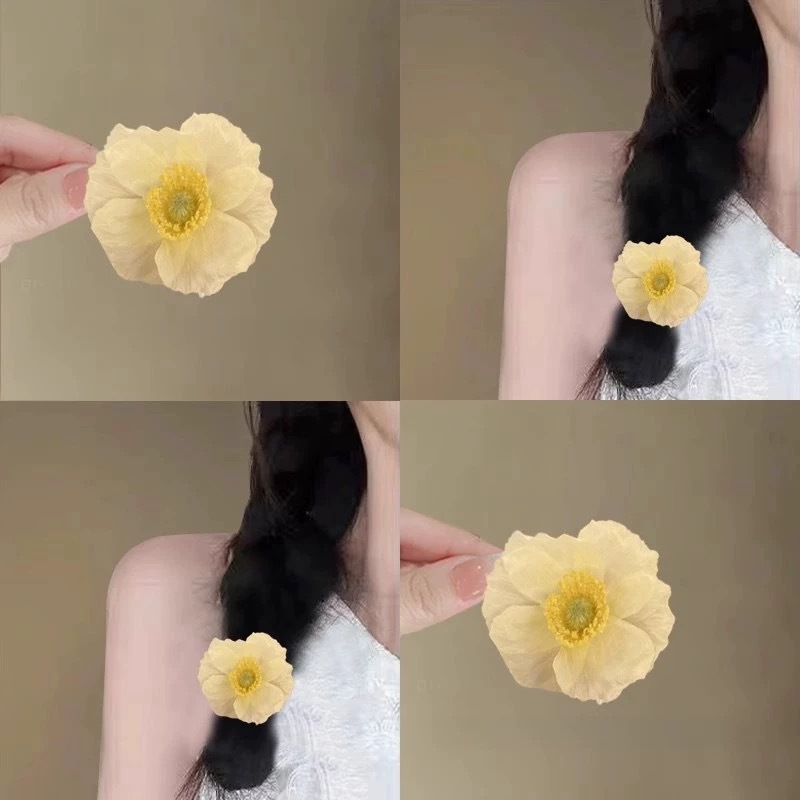 The flowers are in full bloom in midsummer ~ Realistic poppy flower hair clip side clip photo hair accessory super fairy-like hair flower hair clip summer new style details Picture