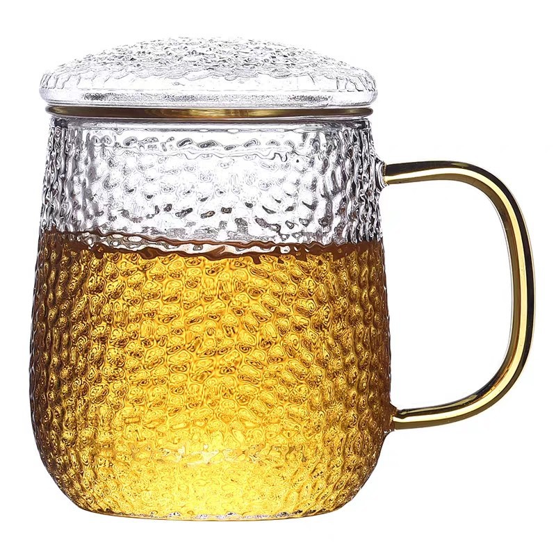 Hammer-patterned glass cups, living room and office cups, household high borosilicate handle, easy-to-clean thickened water cups, wholesale beverages details Picture