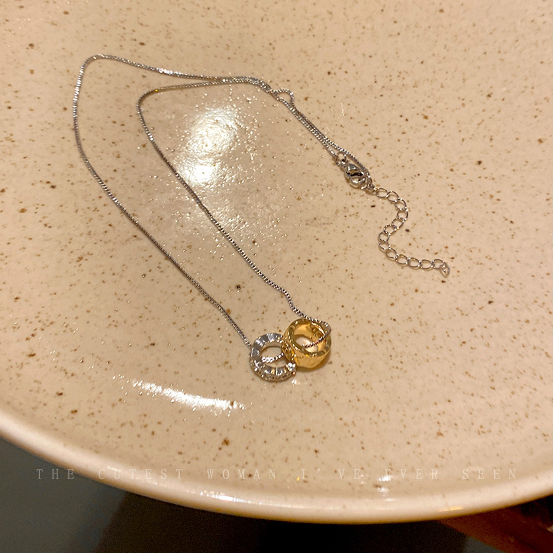Korean retro geometric double-ring necklace, a minimalist and individual accessory in a cold style for women on Instagram, versatile and elegant collarbone chain Specification drawing