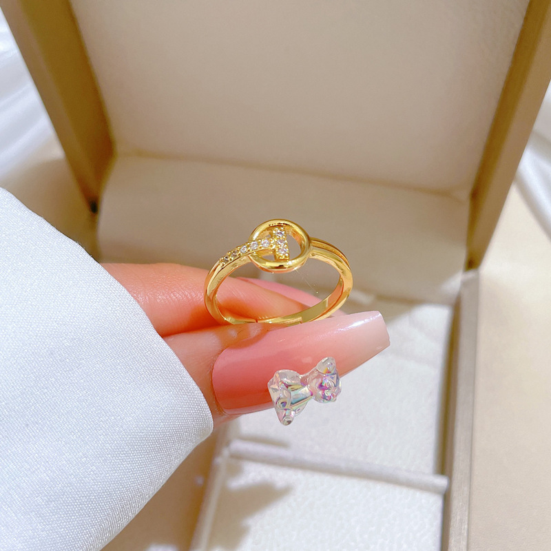 【 Real Gold 】 Round T-shaped small ring with adjustable opening, simple Japanese-style bracelet, couple rings details Picture