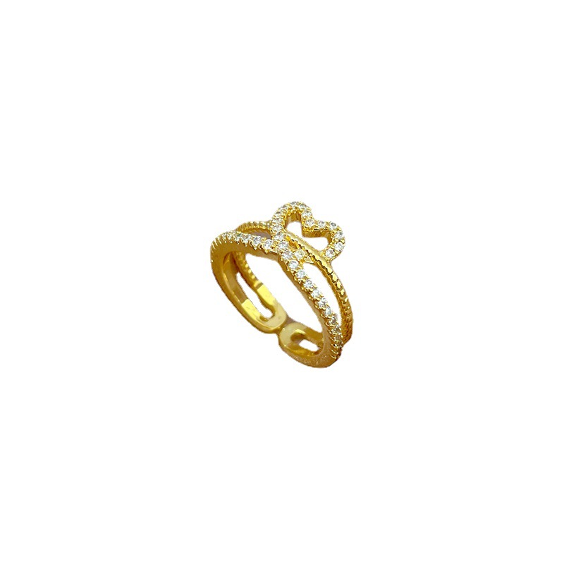【 Real gold electroplating 】 A fashionable slightly inlaid luxury ring index finger ring for a woman with an open heart, the same cool style as the Internet celebrity Item Picture