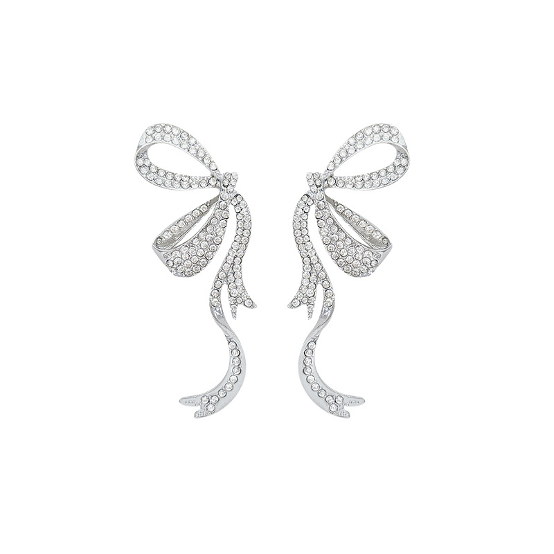 Full-diamond ribbon bow stud earrings in a cold and elegant style for women, light luxury and niche design, high-end and trendy earrings Item Picture