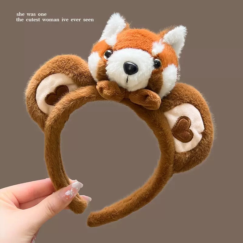 Cute raccoon headbands, creative cartoon headwear, zoo cute photo clips, plush red panda funny headbands full figure