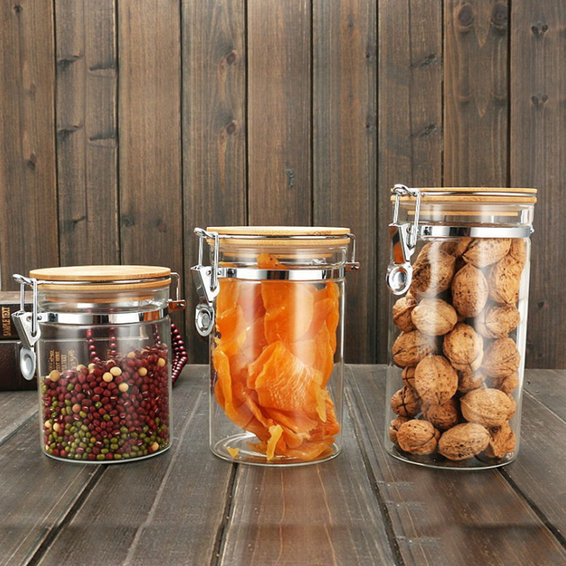 Household glass sealed jars for grains and cereals with LIDS, tea cans, kitchen storage jars, transparent snap-on storage jars details Picture
