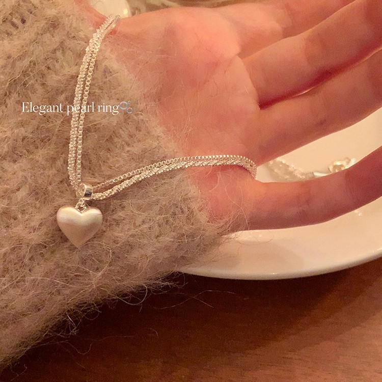 Double-layer brushed heart-shaped pendant necklace, a high-end, light luxury and niche style for women, exquisite and versatile collarbone chain for summer details Picture