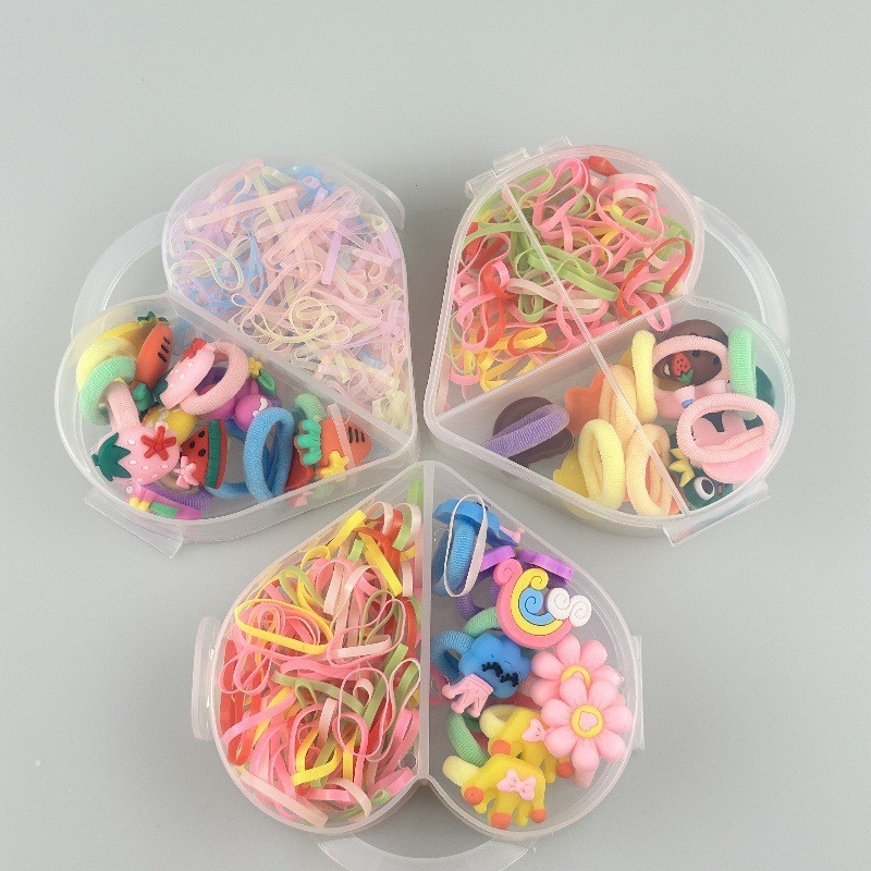 A cute children's headband with a heart-shaped colorful box of cartoon little flower grab-and-hold macaron-colored high-elasticity disposable rubber band full figure