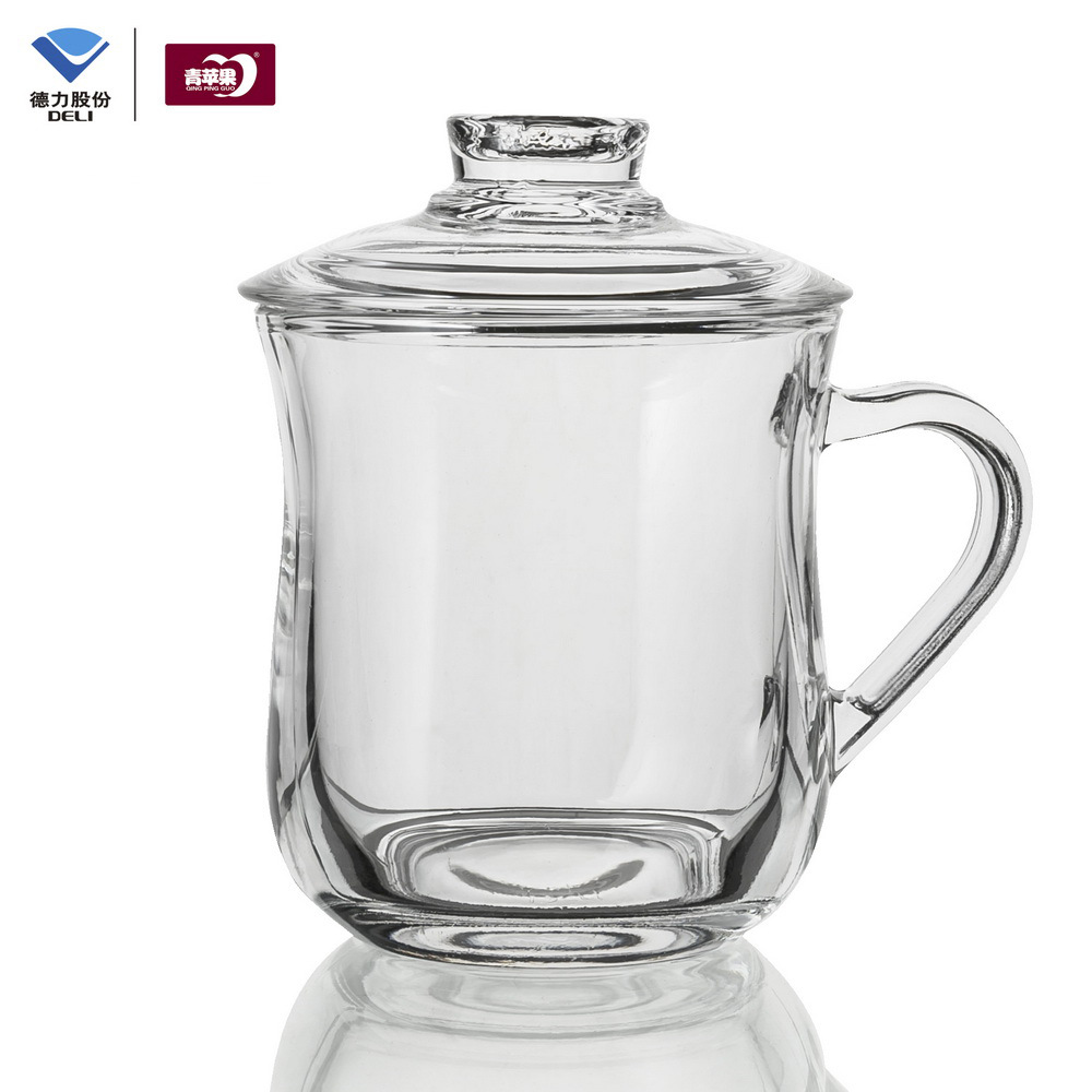 Crystal glass lid cup, handle cup, meeting room tea cup, office cup, household water cup, single gift box, glass cup, printed logo Item Picture