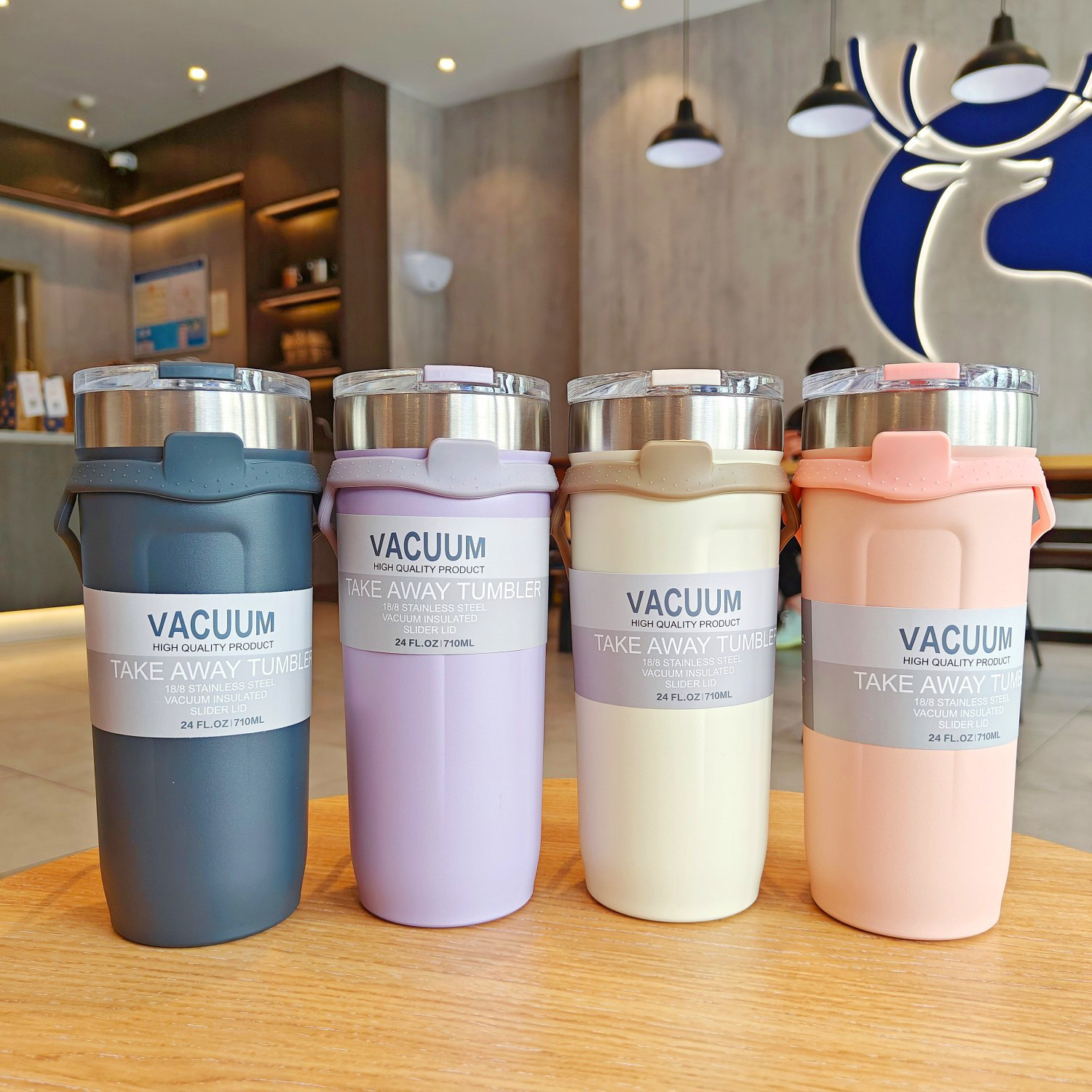 Simple stainless steel water cup, high appearance level, large-capacity fashionable coffee cup, couple portable hand-held cross-border vacuum cup details Picture