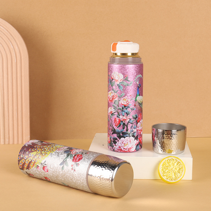 New type of thermos cup, peacock covered with titanium, tea and water separation brewing cup, high appearance level, portable water cup for men and women Specification drawing