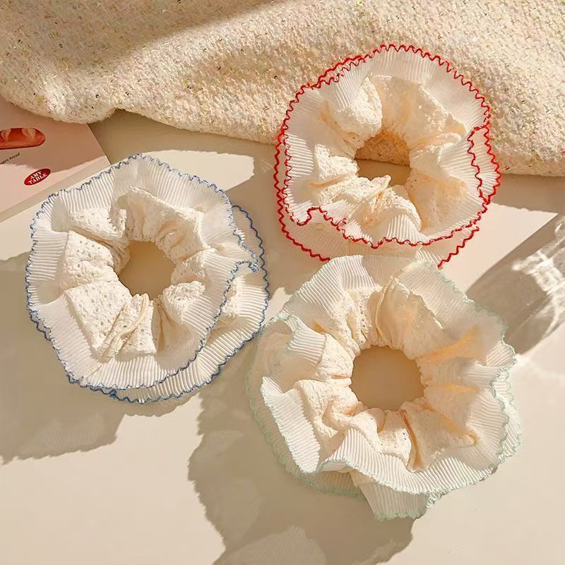 Sweet girl lace large intestine hair tie, extra-large double-layer lace low ponytail hair tie, simple and versatile hair tie and headwear details Picture