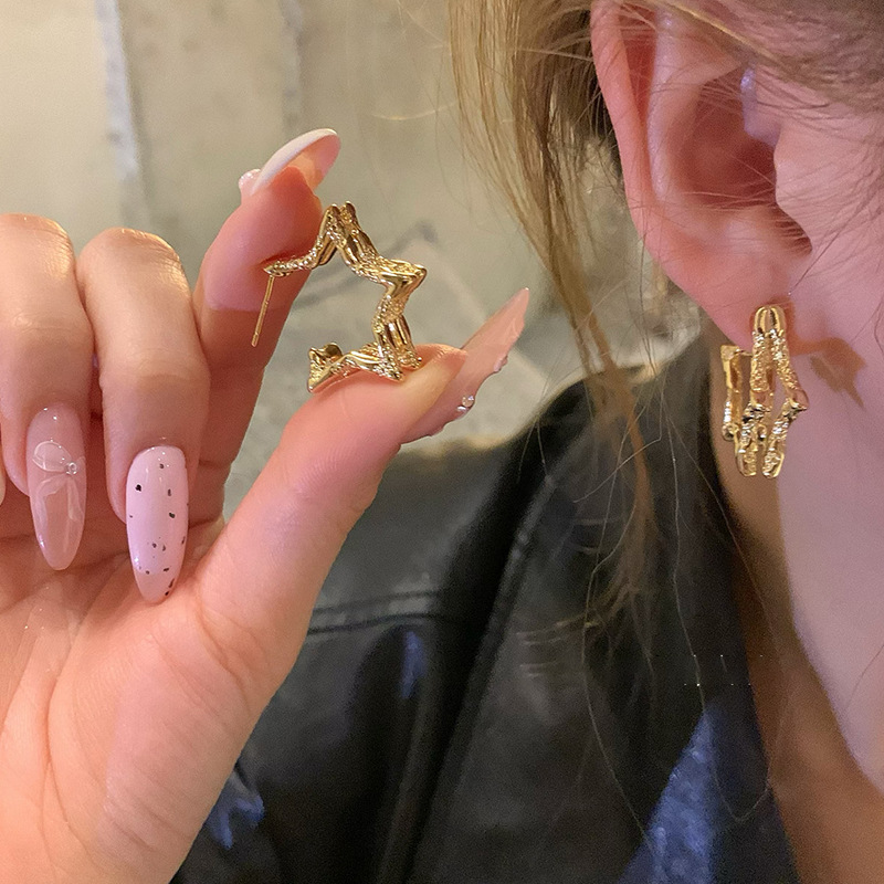 Minimalist metallic sensation bestseller five-pointed star stud earrings, cold style earrings, women's 2025 new earrings, unique and elegant ear rings Application Scenario