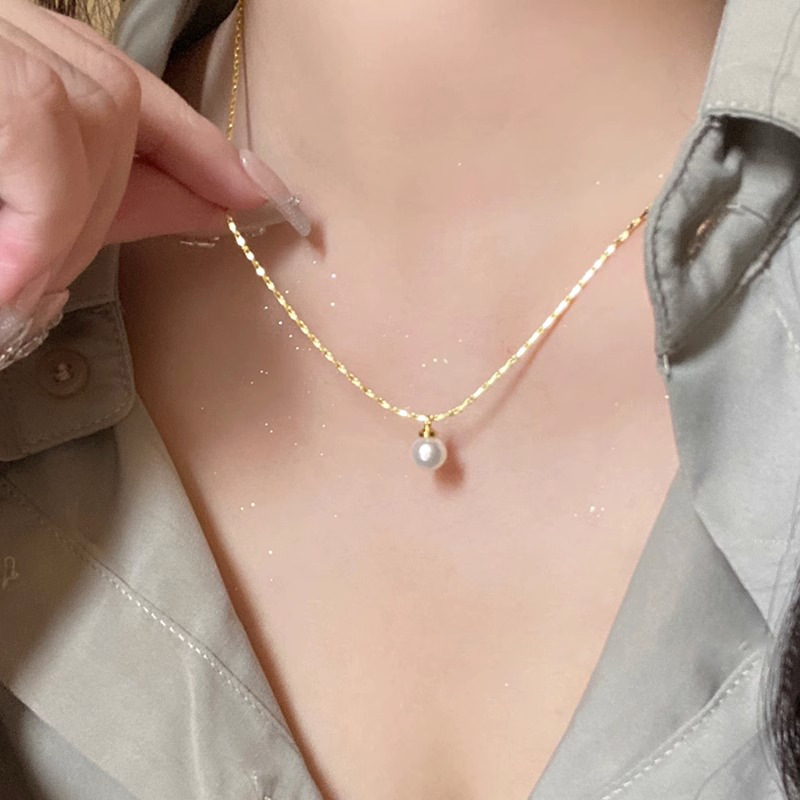Shi Family Single Pearl Pendant Necklace for Women 2023 New style, light luxury and niche collarbone chain accessory full figure