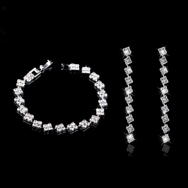 Korean-style water diamond bride bracelet earrings two-piece set, simple wedding dress accessories set, wedding accessories N5669 full figure