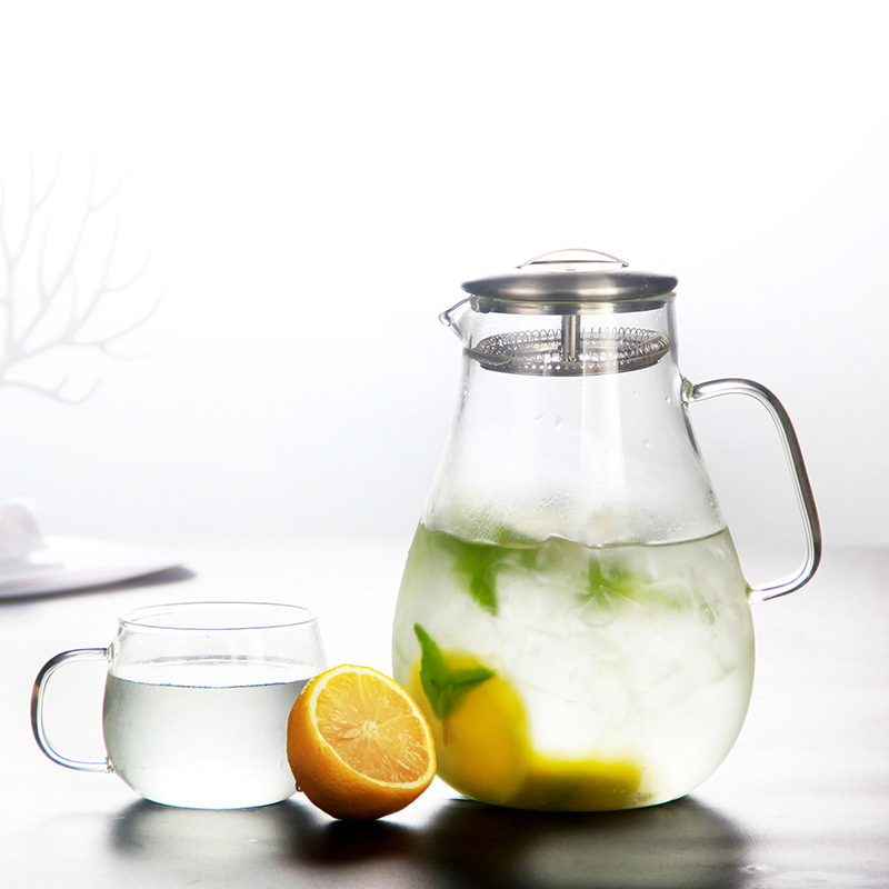 Wholesale glass juice kettles, household filtering cold water kettles, creative high appearance level, high-temperature resistant, matte cold water kettles, fruit tea kettles details Picture