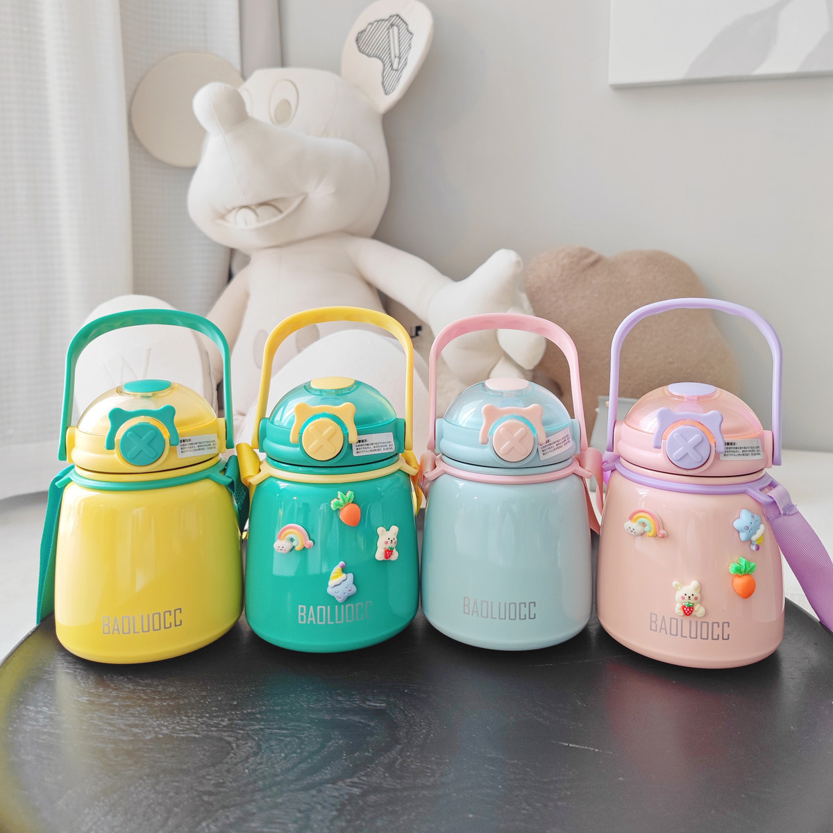 New large-bellied insulated cup, cute girl student couple water bottle, portable hand-held, fashionable and simple stainless steel cup details Picture