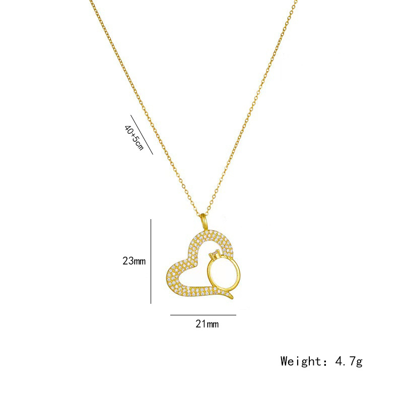 Fashionable and romantic heart-shaped ring pendant titanium steel necklace for women, set with zircon, elegant and light luxury collarbone chain accessory, a popular Internet celebrity Item Picture