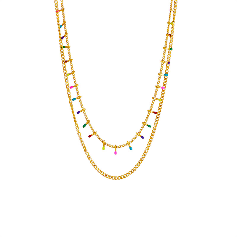 A new, niche design from Europe and America with colorful enamel craftsmanship collarbone chain, fashionable, retro and versatile double-layer titanium steel necklace Item Picture