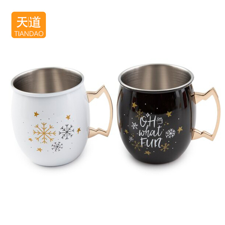 Tian Dao stainless steel cocktail Cup 500ml Moscow Mule Cup Metal Hammer Point copper-plated beer Cold Drink cup Specification drawing