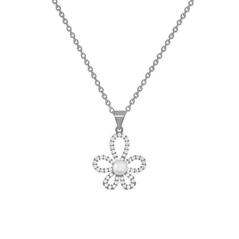 High-end silver pearl sunflower necklace, a unique and light luxury design for women. Collarbone chain full of diamonds, elegant titanium steel jewelry Item Picture