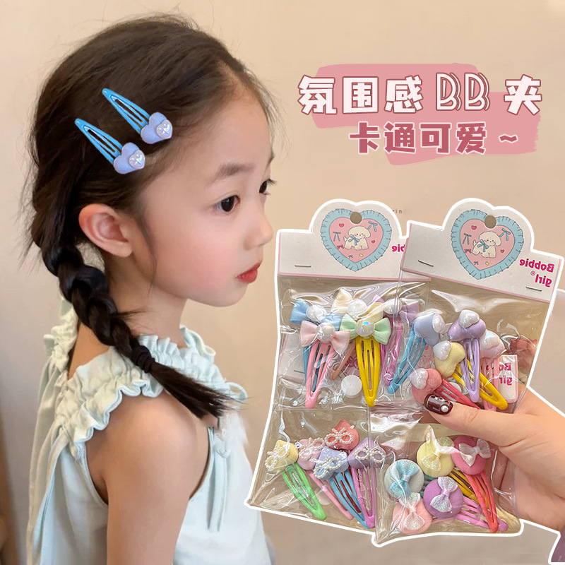 Cute colorful heart-shaped hair clips, girl's forehead bangs clips, side clips, headwear, baby's broken hair, bb clips, hair clips full figure