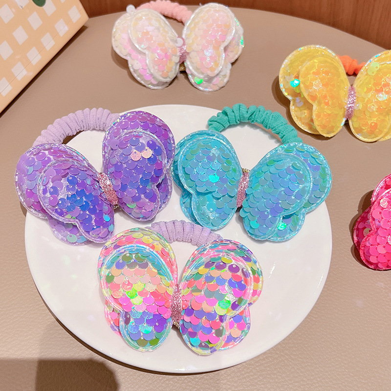 Summer children's heart-shaped bow hair tie, non-damaging handmade hair tie, little girl ponytail rubber band, baby hair band details Picture