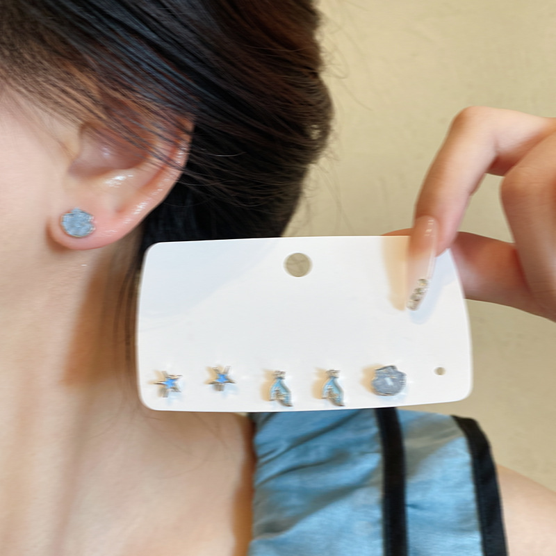 S925 Silver Needle Blue Star Fish tail Stud Earrings for Women, small, exquisite and high-end style stud earrings, versatile and best-selling earrings wholesale Specification drawing