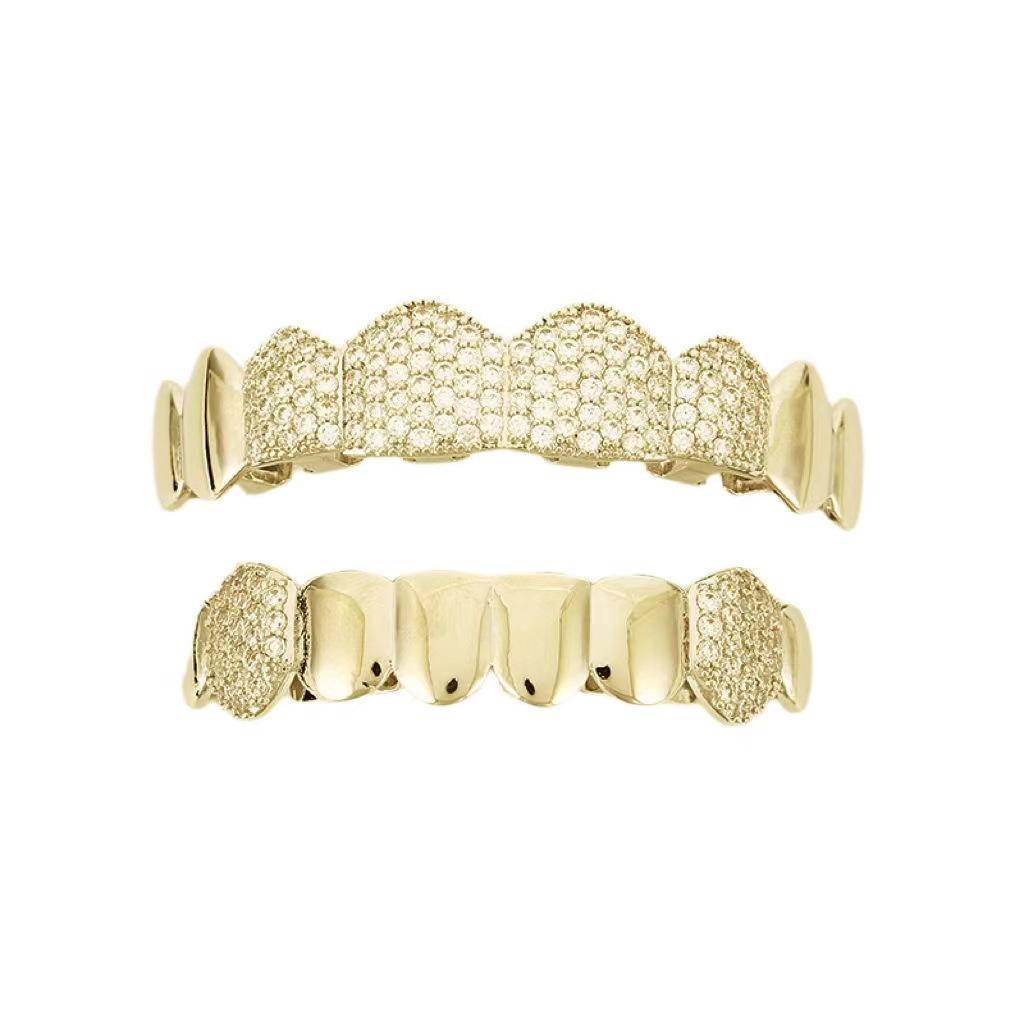 European and American style vampire fangs six-toothed smooth personality double-piece zircon braces, hip-hop man nightclub special teeth decoration Item Picture