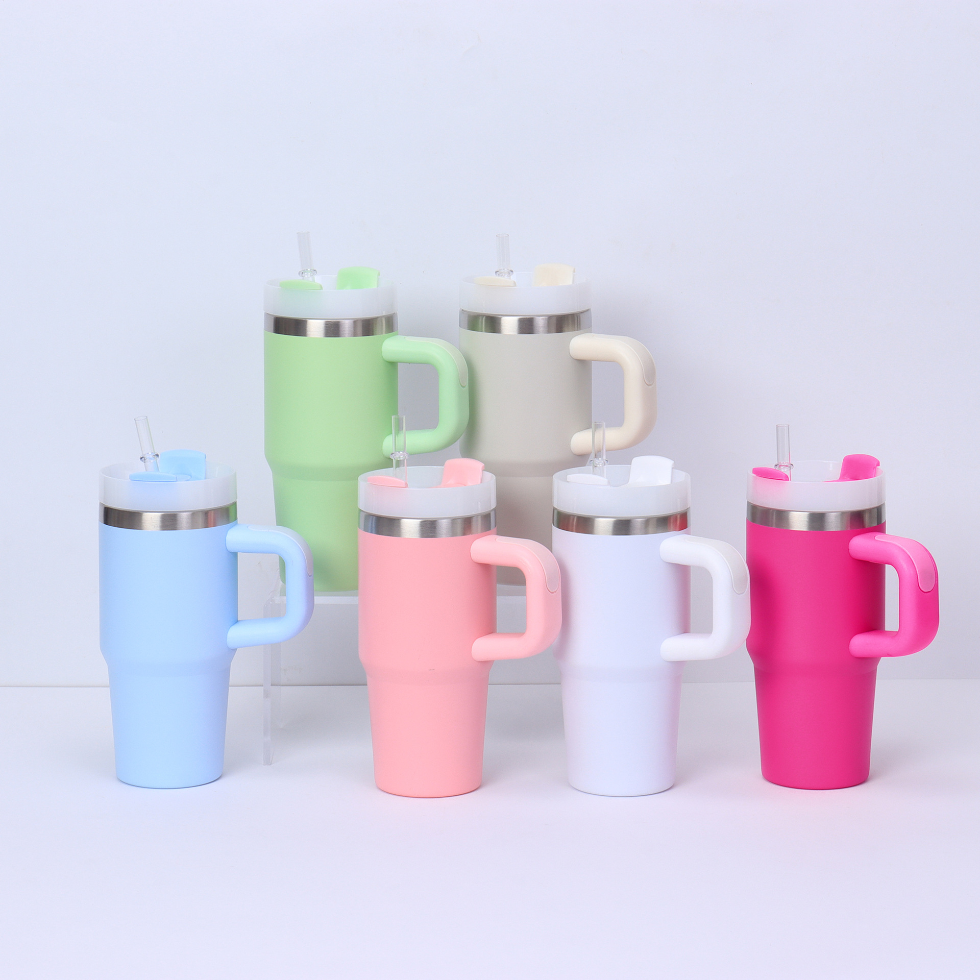 Customized 304 stainless steel insulated cups, large capacity 14oz handle car cups, ice bar cups with straws, wholesale details Picture