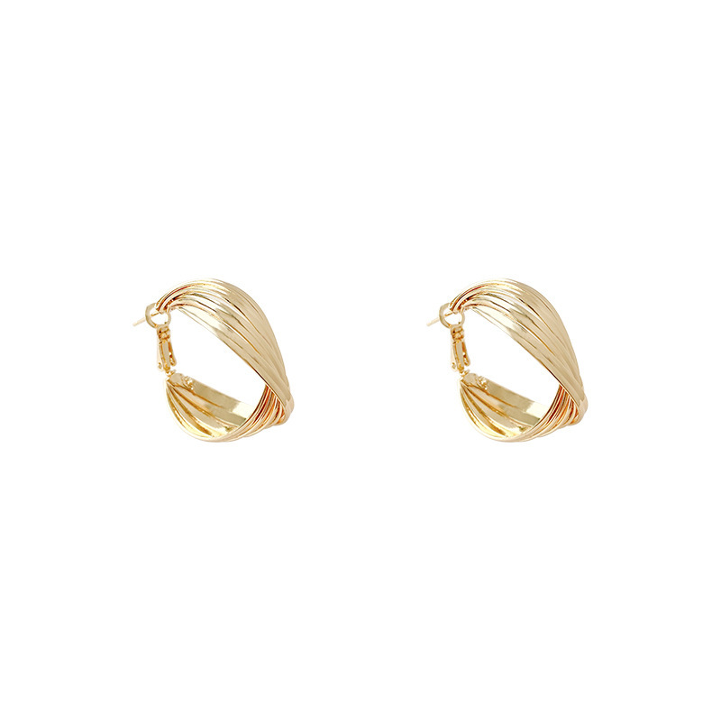 Autumn and winter metal retro Hong Kong-style large circle earrings, niche design, exaggerated line stud earrings, high-end earrings for women Item Picture
