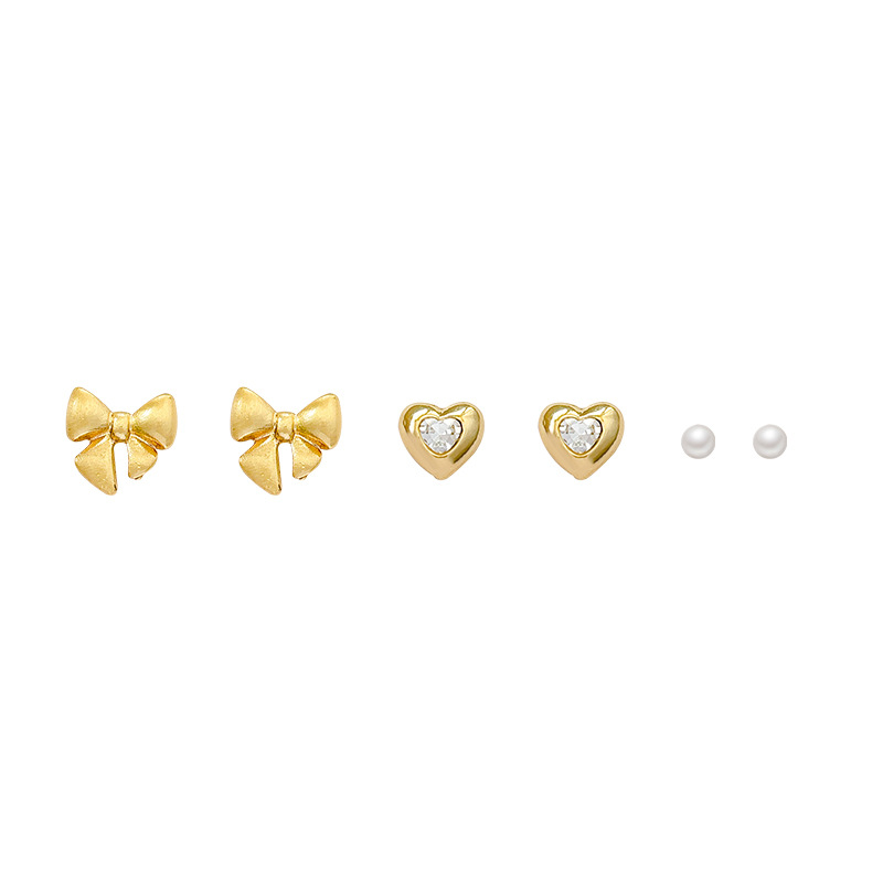 Six-piece set of heart-shaped stud earrings and bow earrings for women. No need to remove pearl stud earrings for sleeping. Simple earrings for women Item Picture