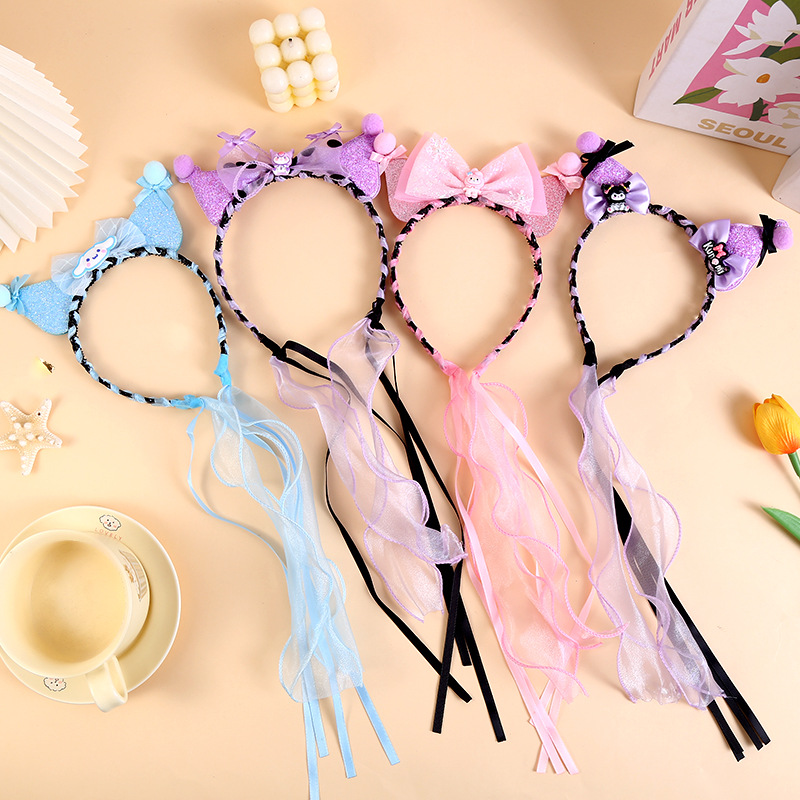 Children's Kulomi false hair band, girls' Sanrio braid headband, baby princess headwear, crown ribbon headband full figure