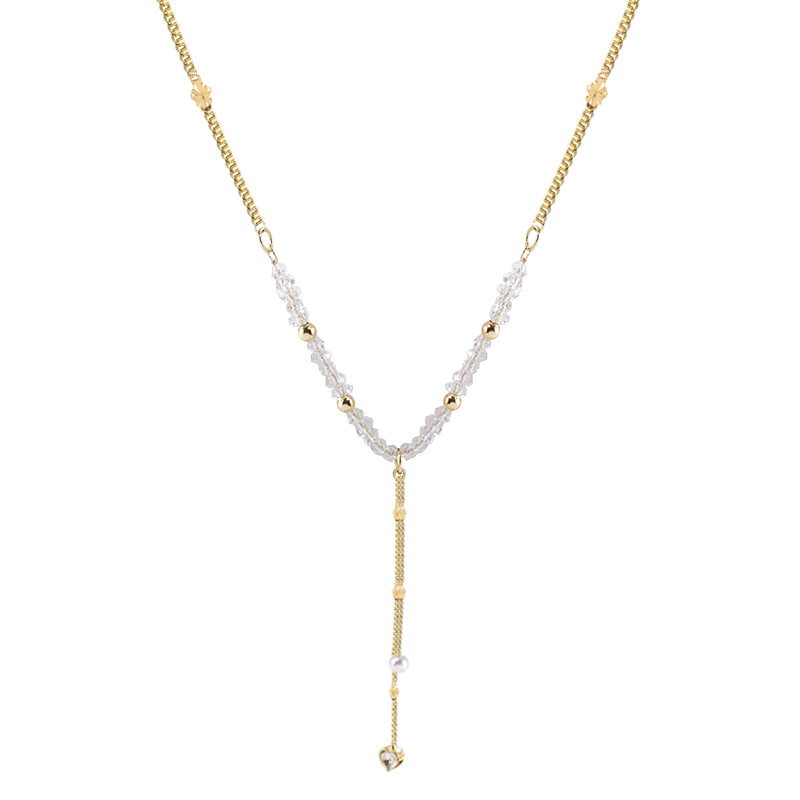 French high-end crystal heart-shaped pearl pendant necklace, women's InS-style fashionable and simple collarbone chain necklace wholesale Item Picture