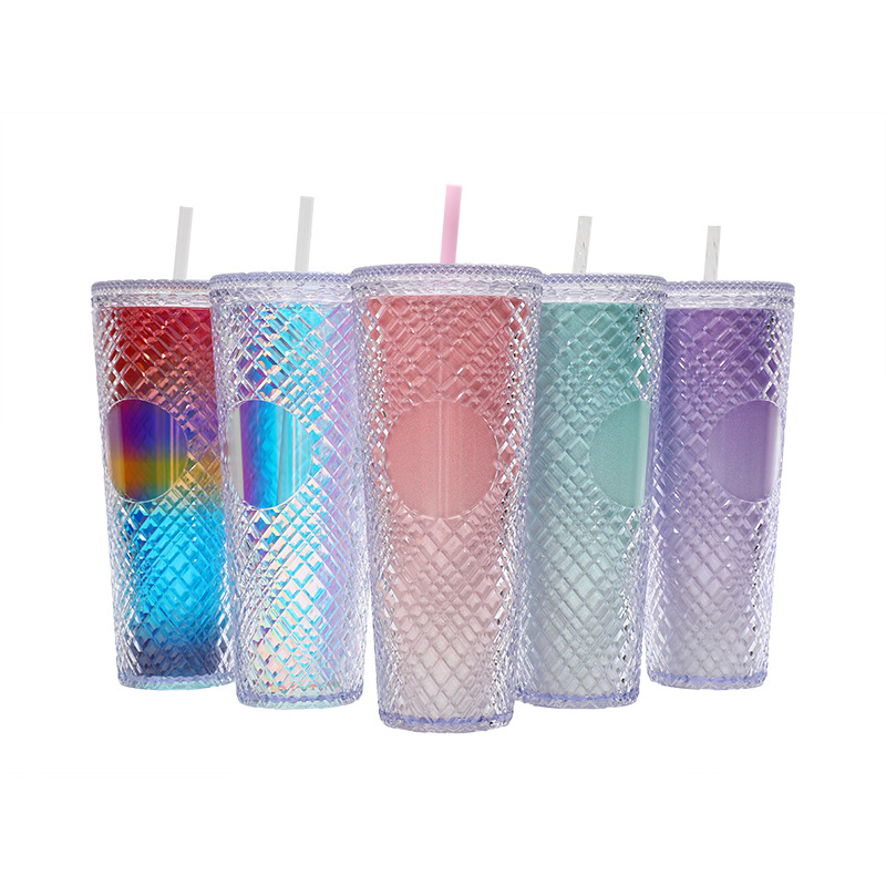 New cross-border Amazon portable double-layer plastic cup from the manufacturer, universal portable irregular gemstone straw cup Application Scenario