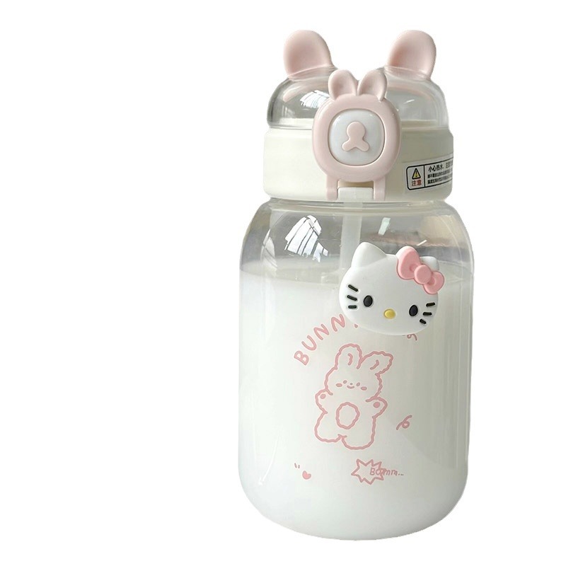 New sealed water cup for girls, large-capacity ins cute 3D sticker, portable straw cup for girls, bouncing cup Item Picture