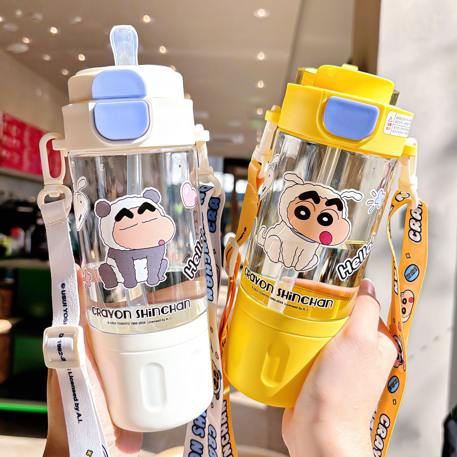 Crayon Shin-chan Tritan water cup, a special student cup for school, cute girls, high appearance level, double-drinking straw cup Specification drawing