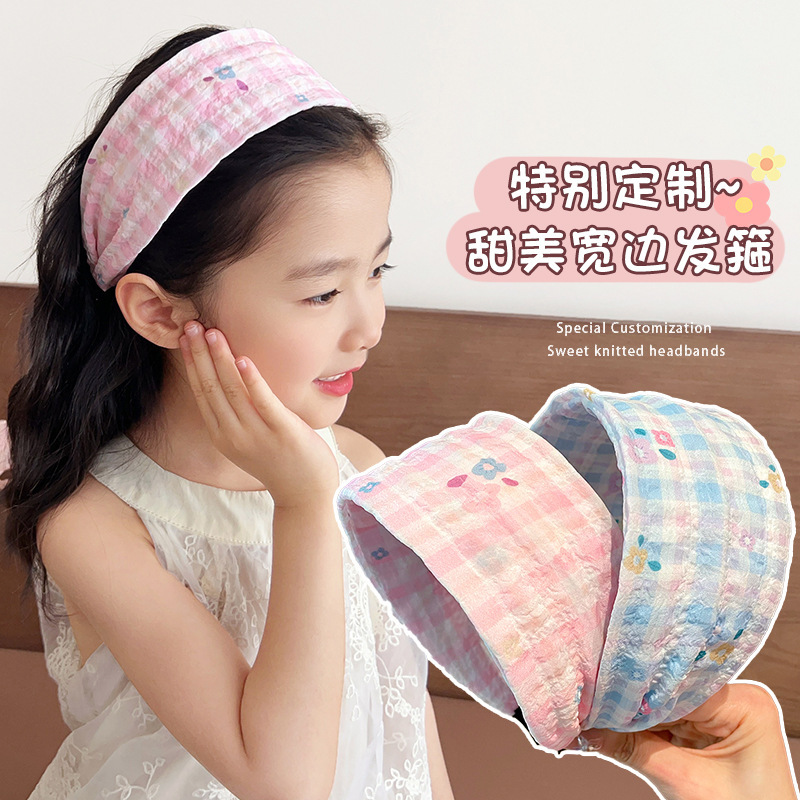 Children's wide-brimmed bangs hair clipping wonder, girls' hair tie band, little girls' floral Velcro, non-binding hair band headwear details Picture