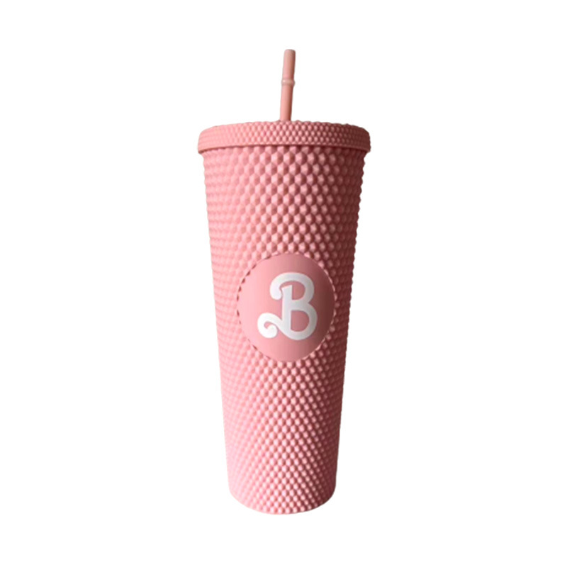 Factory wholesale double-layer plastic straw cups, large-capacity creative sharp cups, diamond durian cups, and popular drinking cups details Picture