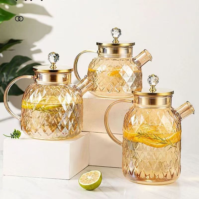 Heat-resistant glass cooling water bottle, high appearance level cold water bottle, refrigerator beverage pot, household large-capacity glass Lanling pot, tea set full figure