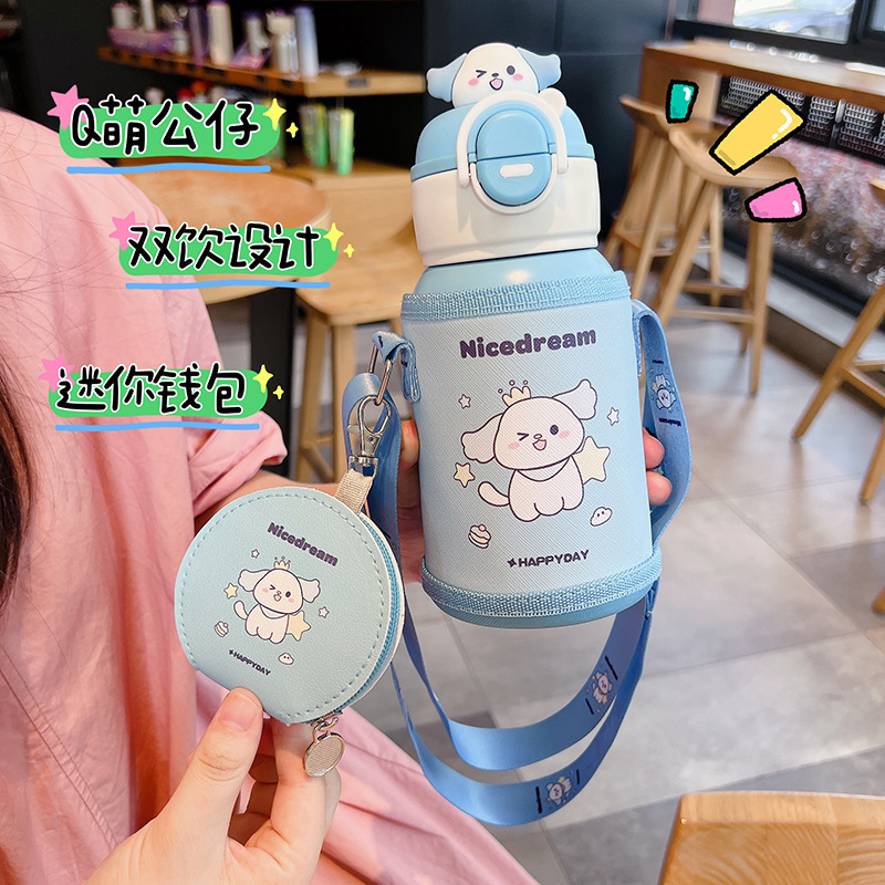 Cartoon children's figurine double-drinking thermos cup, high appearance level, cute straw cup for male and female students, 316 stainless steel water cup Application Scenario
